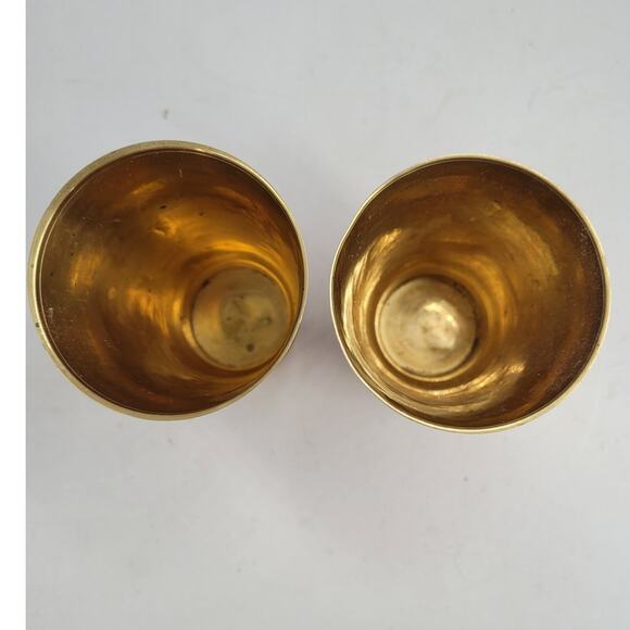 Vintage Brass Sign Engraved Indian Lassi Cup Pair Ornate Boho Collectible‎ Decor - Picture 4 of 11